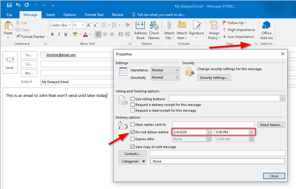 Compose email in outlook, click tags